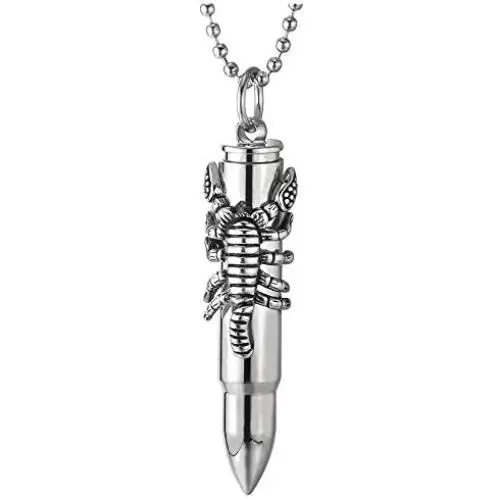 COOLSTEELANDBEYOND Mens Stainless Steel Scorpion King Bullet Pendant Necklace Pill Box Memorial Holder, 30 inches Chain COOLSTEELANDBEYOND Mens Stainless Steel Scorpion King Bullet Pendant Necklace Pill Box Memorial Holder, 30 inches Chain