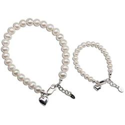 Sterling Silver Mom and Me Cultured Pearl Matching Bracelet for Mom and Daughter''Forever in My Heart'' Sold as a Set or individually