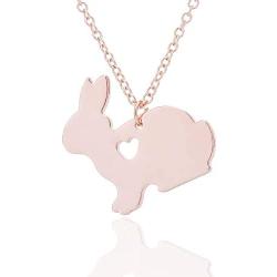 Eiffy Cute Animal Rabbit Charm Choker Necklace Natural Bunny Heart Stud Earring for Girls Hypoallergenic Jewelry