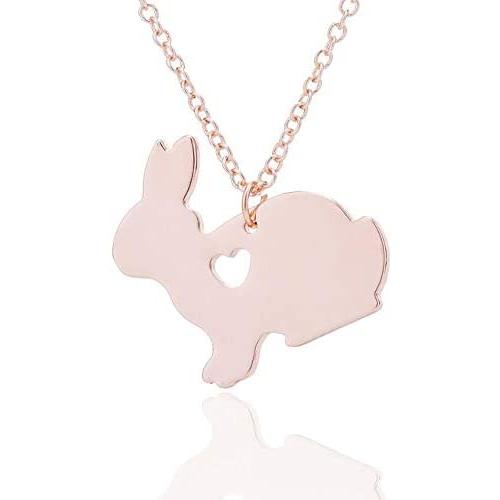 Eiffy Cute Animal Rabbit Charm Choker Necklace Natural Bunny Heart Stud Earring for Girls Hypoallergenic Jewelry