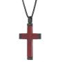 Stainless Steel Cross Pendant Necklace with Wood and Black Ion Plating 24 Inch Box Chain Lobster Claw by Lavari Jewelers