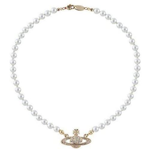 FENLDY Rhinestone Faux Planet Saturn Pearl Necklace for Women Jewelry, Fake Pearl Collar Pendant a Necklace Men with Charm for Girls Y2k Jewelry Ladies Wedding Pearl Bead Chain Crystal Choker