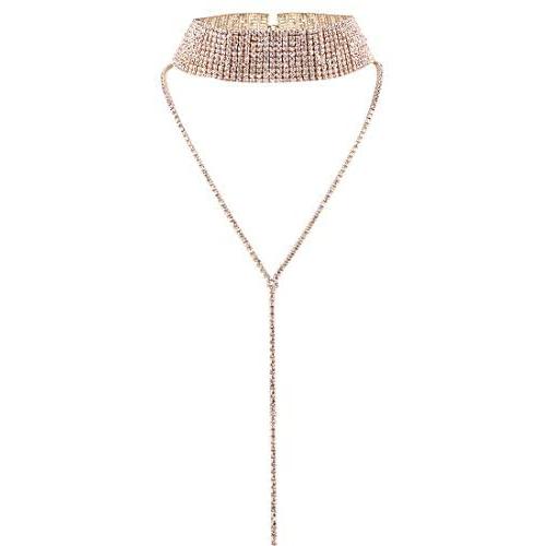 Rhinestones Choker Necklace Double Layer Full Crystal Wide Y Collar Necklace Sexy Dainty CZ Diamond