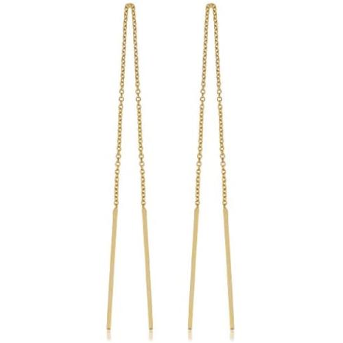 KoolJewelry 14k Yellow Gold Bar Threader Earrings Minimalist Jewelry for Women