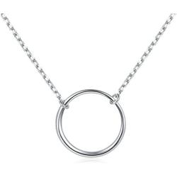 Ladytree S925 Sterling Silver Dainty Simple Circle Pendant Eternity Necklace,Rolo Chain,18+2