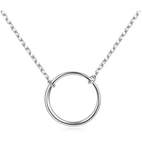 Ladytree S925 Sterling Silver Dainty Simple Circle Pendant Eternity Necklace,Rolo Chain,18+2 Ladytree S925 Sterling Silver Dainty Simple Circle Pendant Eternity Necklace,Rolo Chain,18+2