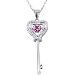 XVX Beating Heart Key Necklace 925 Sterling Silver with White Gold Plated Cubic Zirconia Dancing Birthstone Pendant Forever Love Necklaces Jewelry Gifts for Women Girl