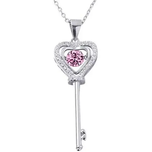 XVX Beating Heart Key Necklace 925 Sterling Silver with White Gold Plated Cubic Zirconia Dancing Birthstone Pendant Forever Love Necklaces Jewelry Gifts for Women Girl XVX Beating Heart Key Necklace 925 Sterling Silver with White Gold Plated Cubic Zirconia Dancing Birthstone Pendant Forever Love Necklaces Jewelry Gifts for Women Girl