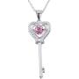 XVX Beating Heart Key Necklace 925 Sterling Silver with White Gold Plated Cubic Zirconia Dancing Birthstone Pendant Forever Love Necklaces Jewelry Gifts for Women Girl