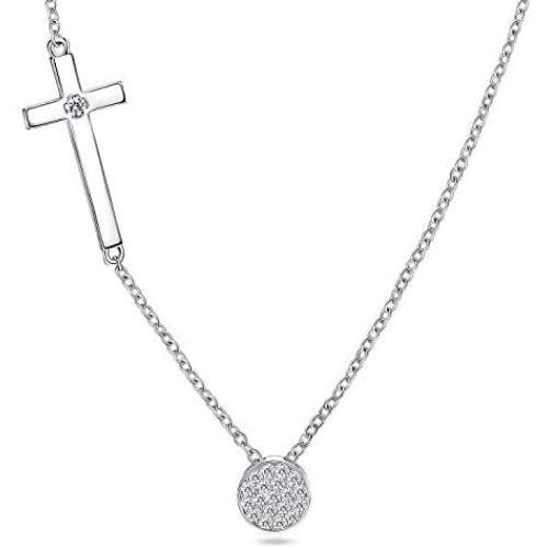 925 Sterling Silver Cross Necklace for Women CZ Dot Necklace for Girls Cross Jewelry for Christmas, Birthday or Anniversary by AmorAime