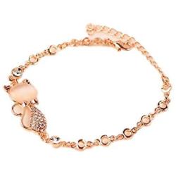 Womens Bracelet Hot Trendy Jewelry Rose Gold Cute Zircon Cat Bracelets Charms Bracelets Bangle with Diamond Alloy Jewelry for Women Children Girl DIY Jewelry Gifts