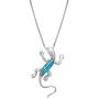 Honolulu Jewelry Company Sterling Silver Gecko Necklace Pendant with Simulated Blue Opal and 18'' Box Chain