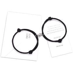 YELUWA 2PCS Magnetic Rope Bracelets for Men Women, Boyfriend Girlfriend Couple Mutual Attraction Bracelet, Friendship Best Friend Sister BFF Gift, Handmade Daughter to Mom Gift for Mothers Day, Black