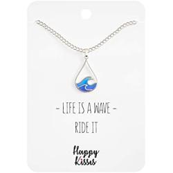 Ocean Wave Necklace – Cute Drop Shape Pendant for Surfer, Sea Lover, Hawaiian or Beach Enthusiast - Blue Wave Jewelry is a Great Gift for any Woman