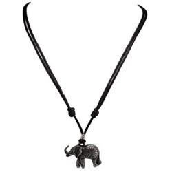 BlueRica Elephant Pendant on Adjustable Black Rope Cord Necklace (Old Silver)