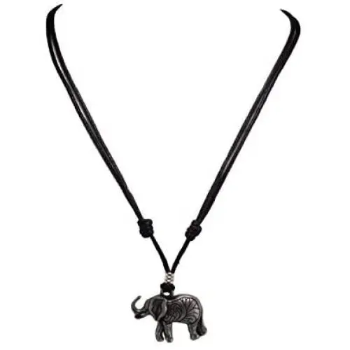 BlueRica Elephant Pendant on Adjustable Black Rope Cord Necklace (Old Silver)