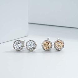 Bright Peach Cubic Zirconia Clip on Round Stud Earring Non Pierced Women/Girl Earring