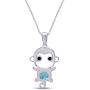 Simulated Gemstone Cute Monkey Animal Cartoon Pendant Necklace in 14K White Gold Over Sterling Silver