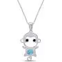 Simulated Gemstone Cute Monkey Animal Cartoon Pendant Necklace in 14K White Gold Over Sterling Silver
