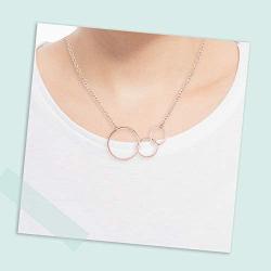 Sterling Silver, Rose, or Gold Plated, Created Blue or White Opal Three Generations Interlocking Circles 16+2'' Eternity Necklace