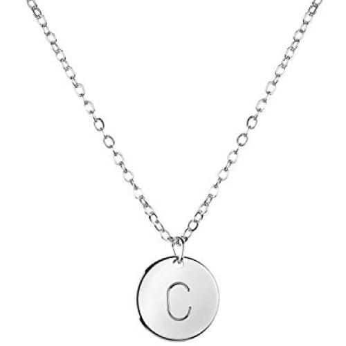 MignonandMignon Silver Initial Necklace Initial Disc Necklace Bridesmaid Jewelry Gift for Her