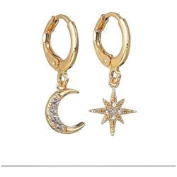 Cathercing Crystal Moon Star Dangle Earrings for Women Girls Drop Hoop Earrings With Rhinestone Hypoallergenic Stud Earrings Dangling Lightweight Earrings Modern Jewelry Daily Gift for Her (gold)