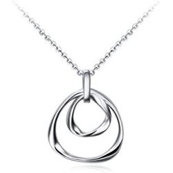 E stainless steel Hammered Double Circle Pendant Necklace Entwined Circles 18'' Minimalist Simple Jewelry Gift