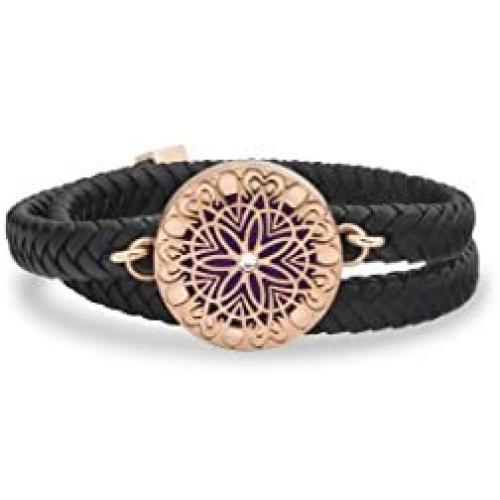 Unique Diffuser Aromatherapy Bracelet, Double Wrap Faux Leather, 25mm Rose Gold Locket (Rose Gold)