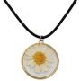 CENWA Daisy Flower Necklace Real Dried Flower Black Leather Necklace Handmade Pressed Flowers Jewelry Gift for Nature Lovers Mori Girl