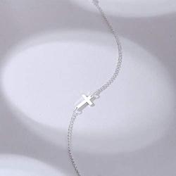 NECOCY 14K Gold/Silver Plated Dainty Sideways Cross Bracelets Tiny Handmade Cross Pendant Adjustable Link Chain Bracelets for Women