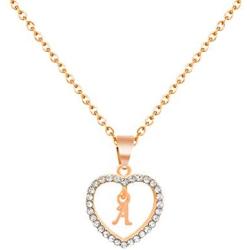 INENIMARTJ Rose Gold Heart Initial Pendant Necklace, Cubic Zirconia Heart Letter Alphabet Initial Necklace Birthday Gifts for Women Girls