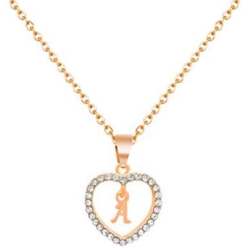 INENIMARTJ Rose Gold Heart Initial Pendant Necklace, Cubic Zirconia Heart Letter Alphabet Initial Necklace Birthday Gifts for Women Girls