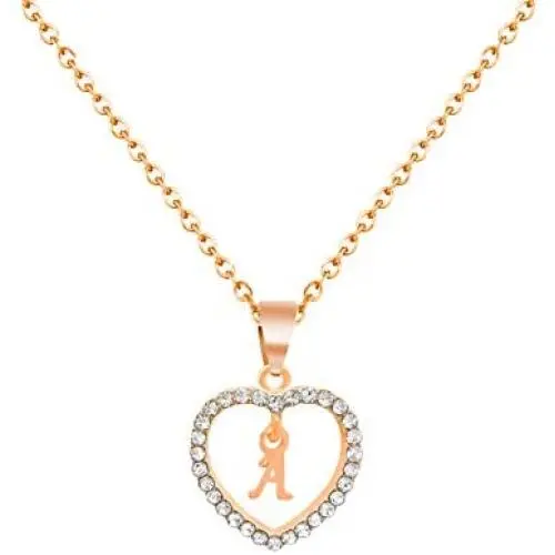 INENIMARTJ Rose Gold Heart Initial Pendant Necklace, Cubic Zirconia Heart Letter Alphabet Initial Necklace Birthday Gifts for Women Girls