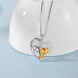 LONAGO 925 Sterling Silver Lucky Double Elephant Necklace I Love You Forever Heart Pendant Valentines Animal Jewelry Gift for Women Girlfriend