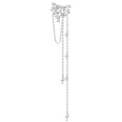 Clustered Chandelier CZ Star Long Chain Dangle Cuff Wrap Earrings for Women Girls S925 Sterling Silver Stud Post Tassel Hanging Cubic Zirconia Diamond Jewelry Gifts for Wedding Best Friend Birthday