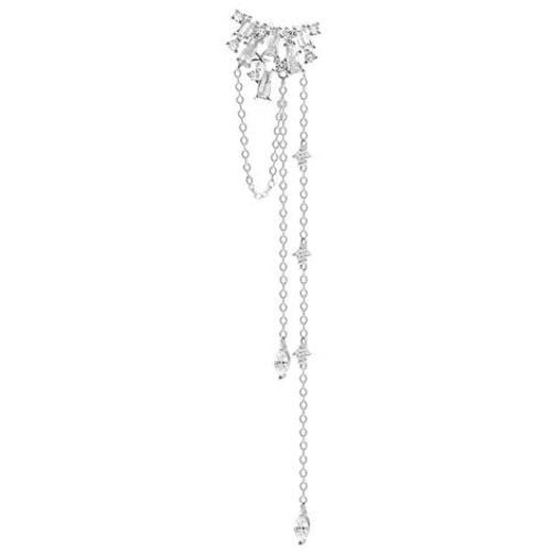 Clustered Chandelier CZ Star Long Chain Dangle Cuff Wrap Earrings for Women Girls S925 Sterling Silver Stud Post Tassel Hanging Cubic Zirconia Diamond Jewelry Gifts for Wedding Best Friend Birthday