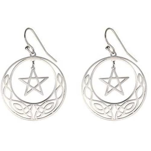 LIKGREAT Stainless Steel Dangling Pentacle Triquetra Pendant Necklace Vintage Retro Powerful Amulet Round Circle Jewelry for Women Girls
