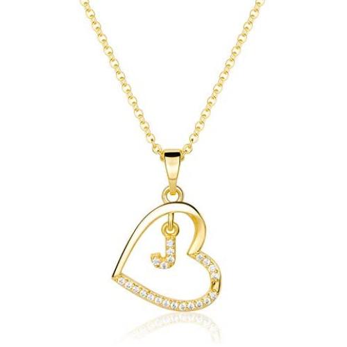 KIMIONE Heart Initial Necklace for Women, 14K Gold Plated Heart Initial Necklaces, Cubic Zirconia Dainty Initial Heart Necklace for Women Teen Girls Jewelry Gifts
