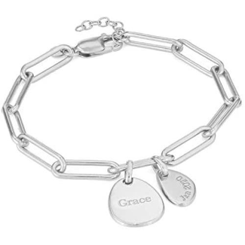 MyNameNecklace Personalized Chain Link Bracelet with Engraved Charms Sterling Silver 925 or Gold Plating - Custom Made Multiple Charm Jewelry Gift
