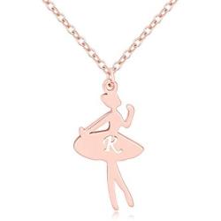 MANZHEN Rose Gold Ballerina Dancer Recital Gift Ballet Dance with Initial Alphabet Pendant Necklace Girls Jewelry (R)
