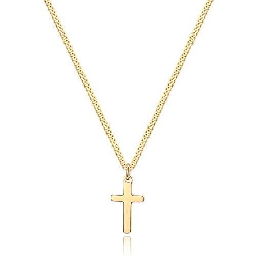 Joxevyia Cross Necklace for Boy 14K Gold Filled Stainless Steel Small Cross Pendant with Cuban Chain Necklace Simple Faith Jewelry for Men Women Girls 16-24 Inches