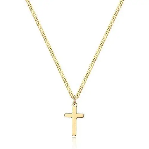 Joxevyia Cross Necklace for Boy 14K Gold Filled Stainless Steel Small Cross Pendant with Cuban Chain Necklace Simple Faith Jewelry for Men Women Girls 16-24 Inches