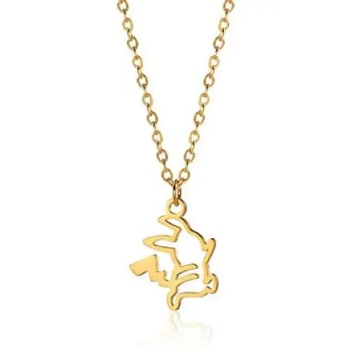 Hollow Mini Pikachu Pendant Necklace Cartoon Pokemon Short Version Plated 18k-gold
