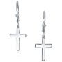 Minimalist Simple Delicate Small Religious Cross Drop Dangle Earrings For Women For Teen Secure Leverback High Polished 925 Sterling Silver