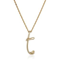 14k Gold Over Sterling Silver ''T'' Cursive Initial Pendant Necklace, 18''