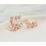 Elensan Rose Gold Leaf with Cz Crystal Ear Cuff Jacket Front Back Stud Earring for Woman Girls