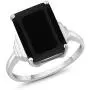 Gem Stone King 925 Sterling Silver Black Onyx Womens Ring (6.60 Cttw Emerald Cut 14X10MM Available 5,6,7,8,9)