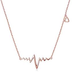 Heartbeat Necklace 925 Sterling Silver EKG Cute Life Line Heartbeat Love Cardiogram Necklace Gift for Women Girls,18''