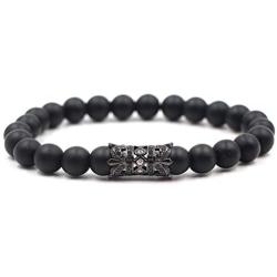 SEVENSTONE 2PCS Black Matte Onyx Prayer Beads Bracelet for Men Women Elastic Natural Stone