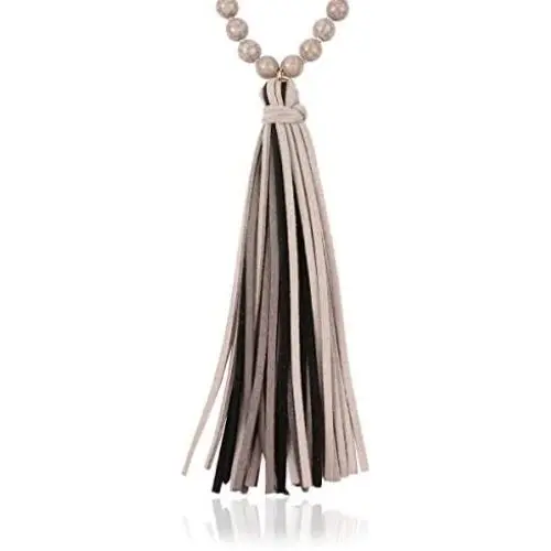 RIAH FASHION Bohemian Tassel Statement Necklace - Lightweight Fabric Faux Suede Fringe Long Bead Chain RIAH FASHION Bohemian Tassel Statement Necklace - Lightweight Fabric Faux Suede Fringe Long Bead Chain